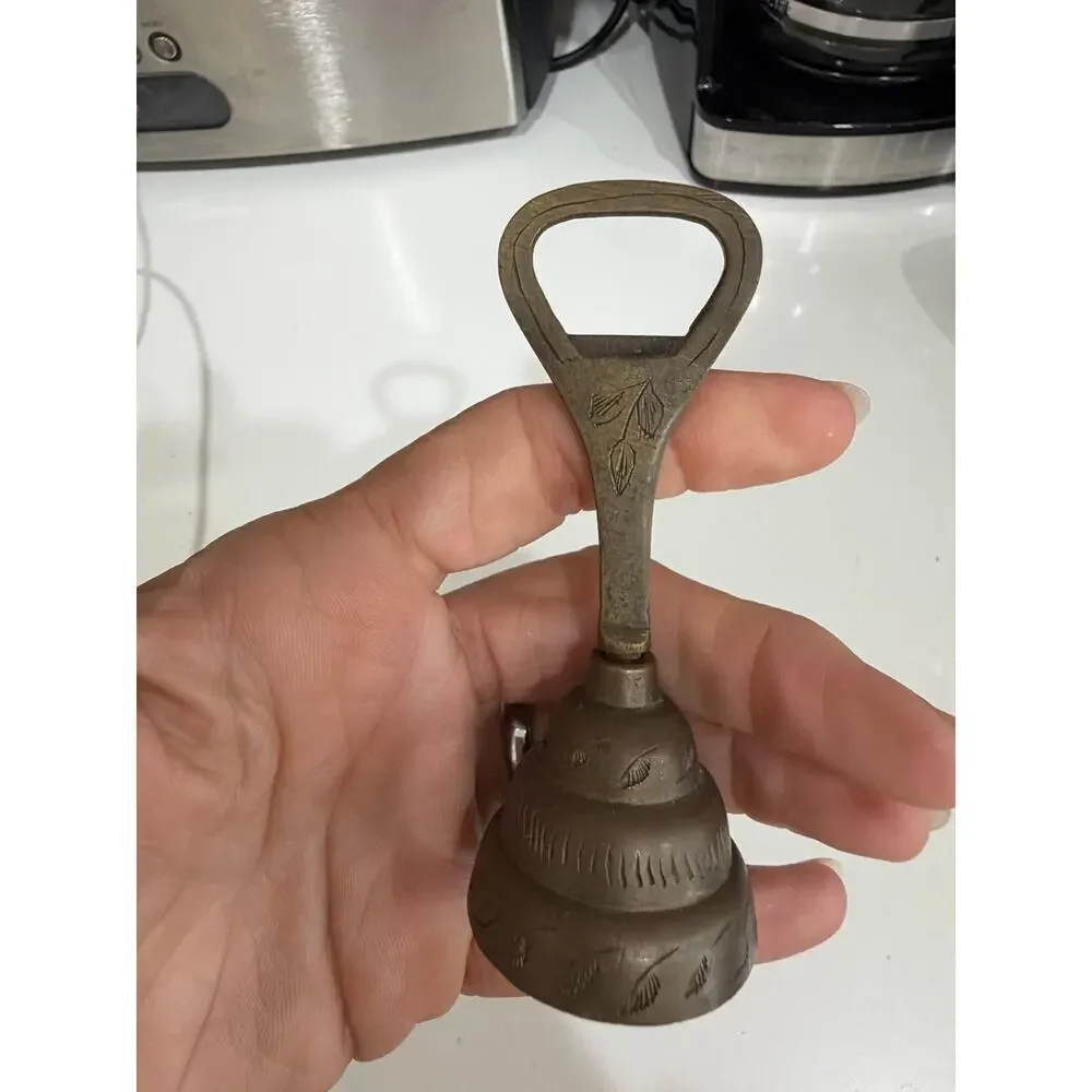 Vintage Brass Bottle Opener Bell Hand Carved Brass